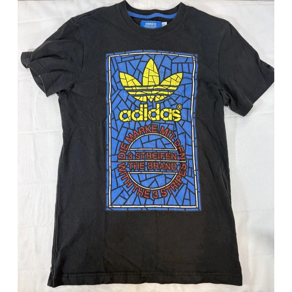 Adidas Originals Stained Glass Trefoil Logo T-Shirt Black Men's Sz Small S RARE